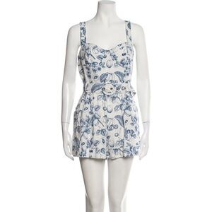 Christian LaCroix Floral Fruit Print Blue and White Belted Romper